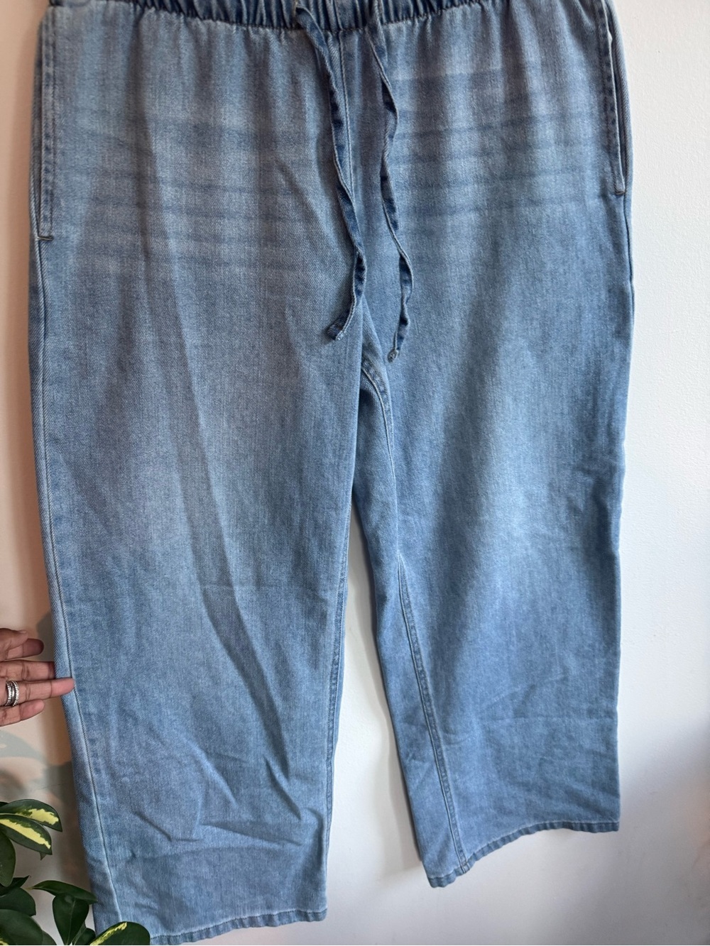 Vanilla Star Medium Chambray Wide Leg Culotte Pants Drawstring Blue M